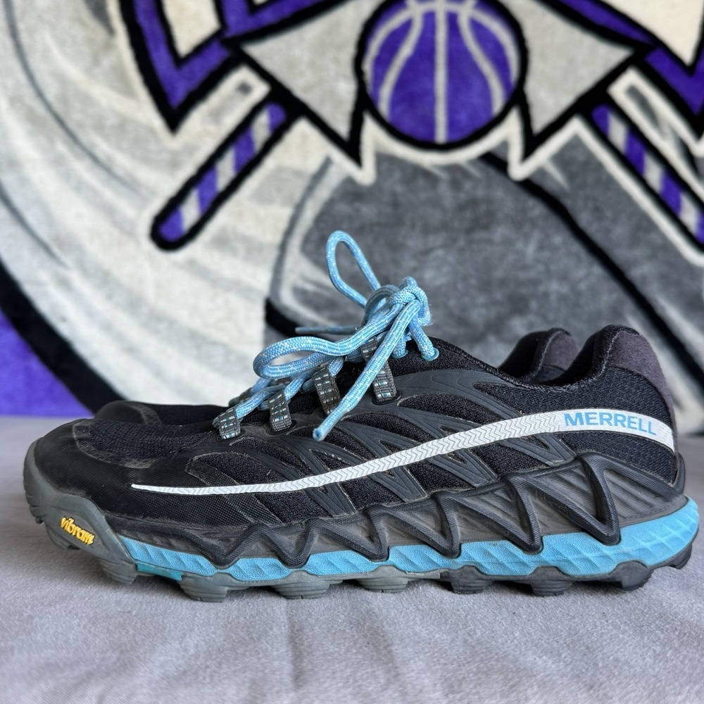 Size 7.5 - Merrell J04450 Women's All Out Peak Black/ Algiers Blue Trail Shoes